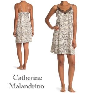 Sleepwear Lace Trim Animal Print Satin Chemise